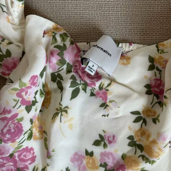 ✨ SALE  Reformation Marin Top Sz2 Posy Cream Pink Floral Spring French Blouse - Picture 6 of 11